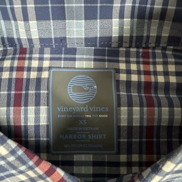 Vineyard Vines Harbor Shirt Mens XS‎ Blue Plaid Performance Vented Classic Fit