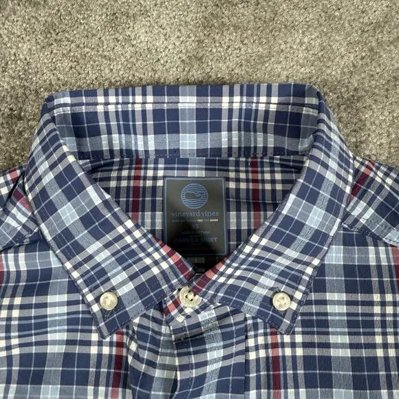 Vineyard Vines Harbor Shirt Mens XS‎ Blue Plaid Performance Vented Classic Fit