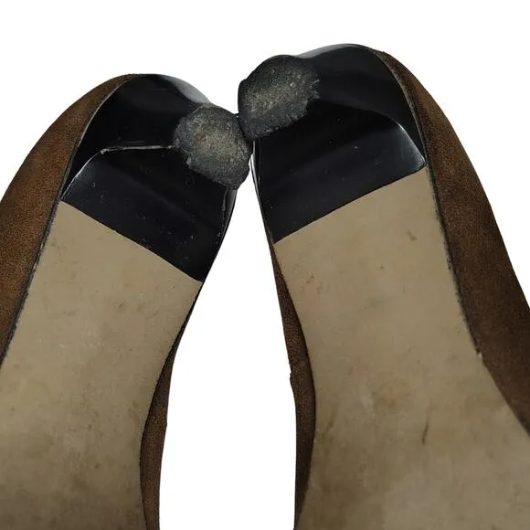 Vintage 1920s Flapper Brown Suede Mary Jane Bow Tie Top Foot Kitten Heels Size 7