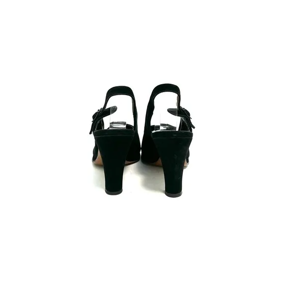 Vintage 1940s black suede peep toe slingback heels