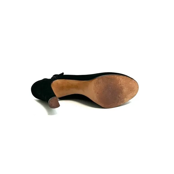 Vintage 1940s black suede peep toe slingback heels