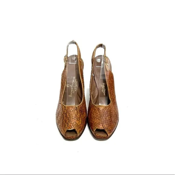 Vintage 1940s brown snakeskin leather peep toe slingback platform heels