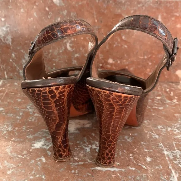 Vintage 1940’s WWII Alligator Peep Toe Slingback Platform Heels sz 6