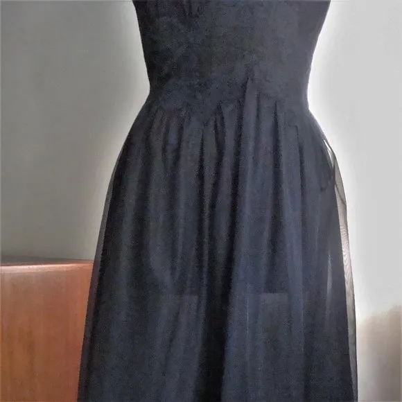 Vintage 1950s/60s Sheer Black Nylon Slip Dress Mad Men