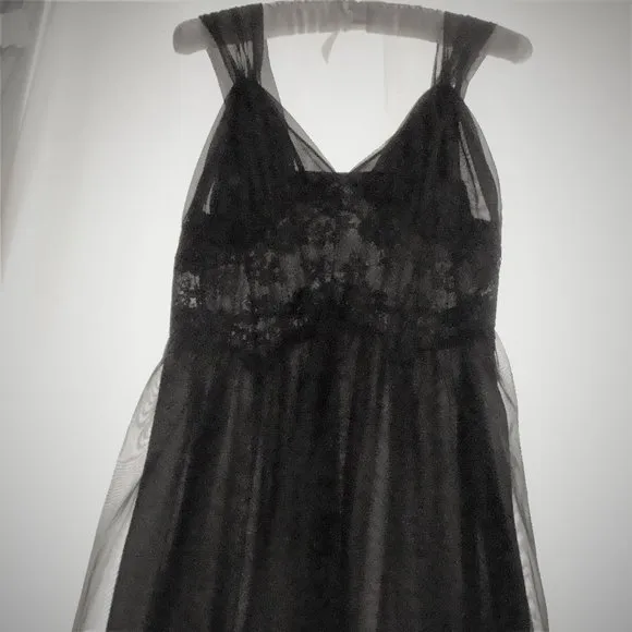 Vintage 1950s/60s Sheer Black Nylon Slip Dress Mad Men