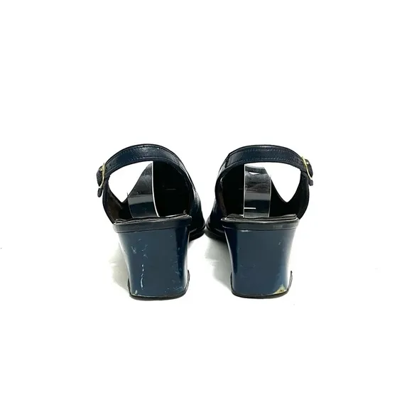 Vintage 1960s navy vegan leather mod slingback heels