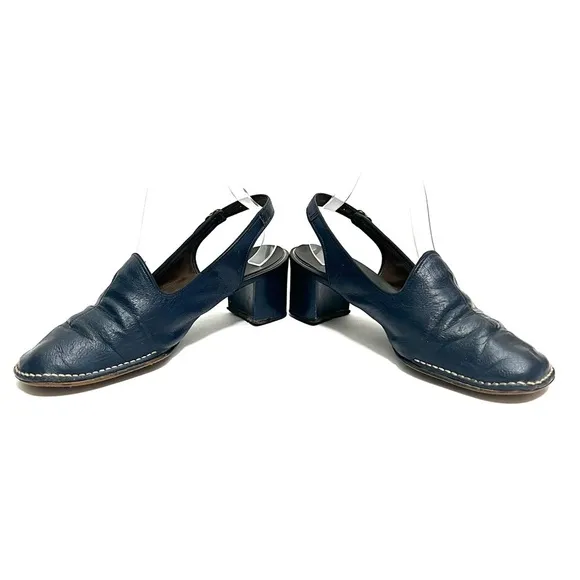 Vintage 1960s navy vegan leather mod slingback heels