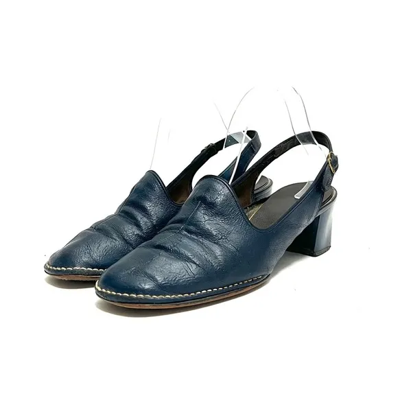 Vintage 1960s navy vegan leather mod slingback heels