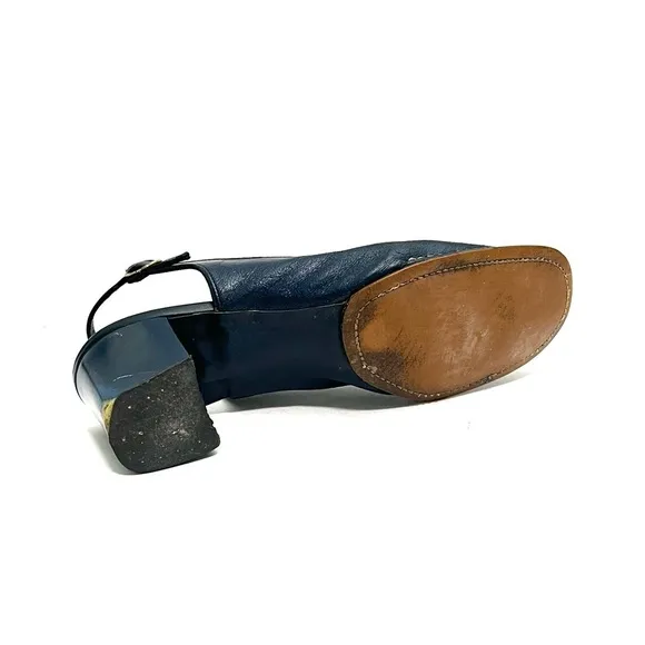 Vintage 1960s navy vegan leather mod slingback heels