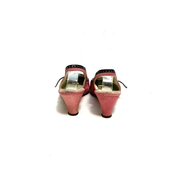Vintage 1960s pink suede slingback Mary Jane kitten heels