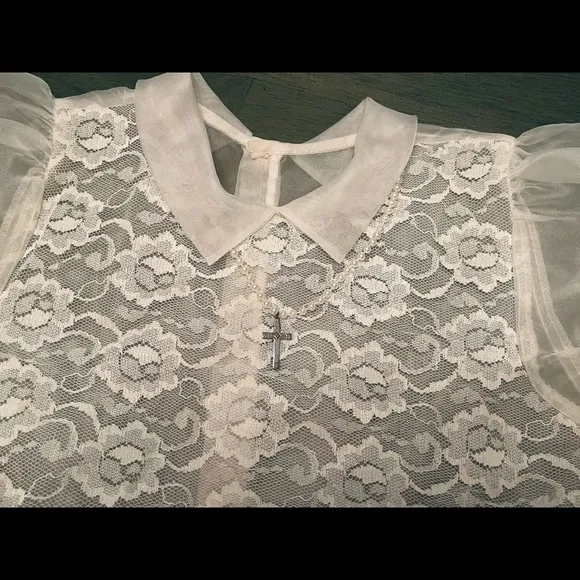 VINTAGE 1960s puffy tulle LACE holy communion dress w/ Slip &amp; Veil! PERFECT 💕