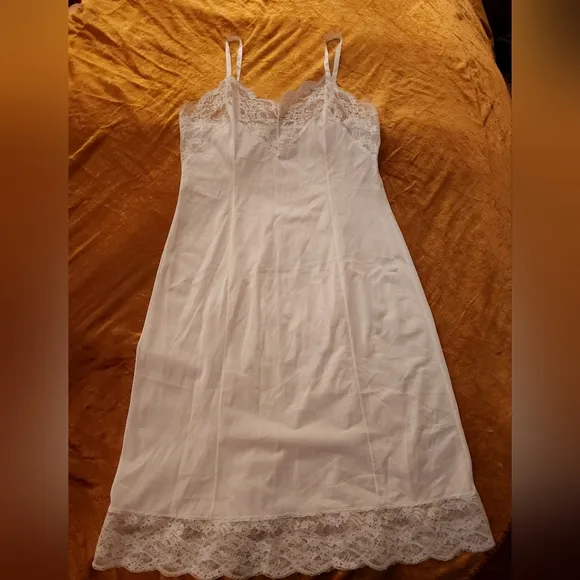 Vintage 1970s White Lace Accented Slip Dress by Wonder Maid