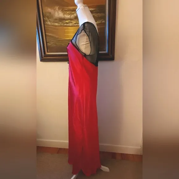Vintage 1980s Red &amp; Black Maxi Slip Dress by California Dynasty