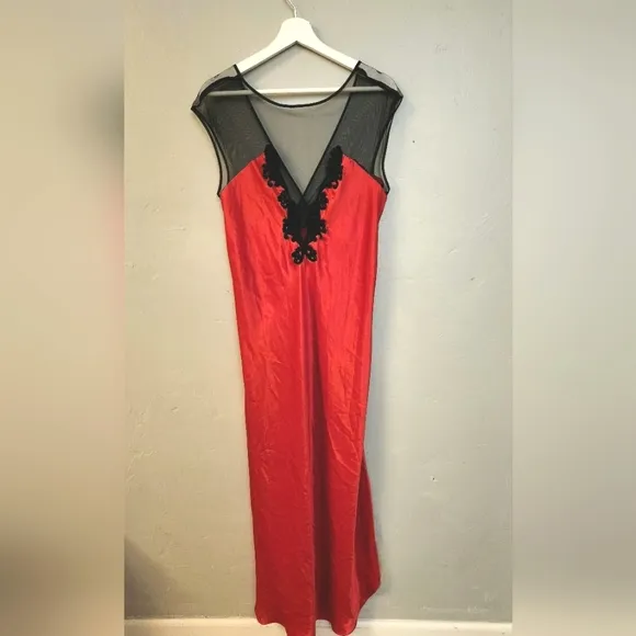 Vintage 1980s Red &amp; Black Maxi Slip Dress by California Dynasty
