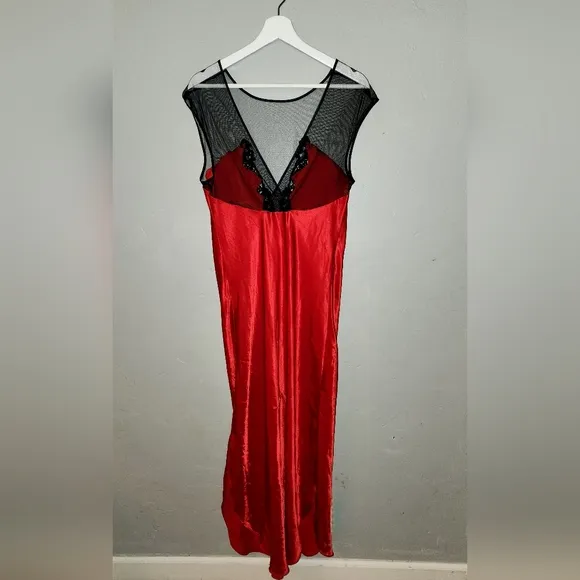 Vintage 1980s Red &amp; Black Maxi Slip Dress by California Dynasty
