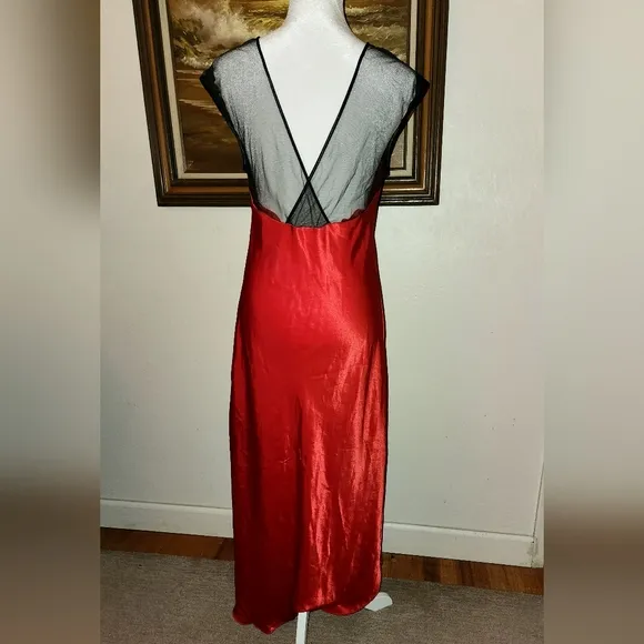 Vintage 1980s Red &amp; Black Maxi Slip Dress by California Dynasty