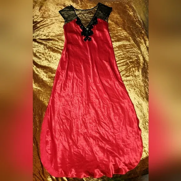Vintage 1980s Red &amp; Black Maxi Slip Dress by California Dynasty