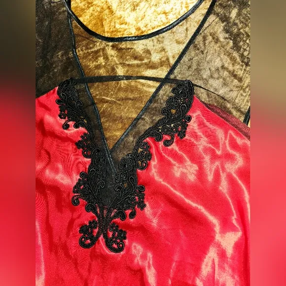 Vintage 1980s Red &amp; Black Maxi Slip Dress by California Dynasty