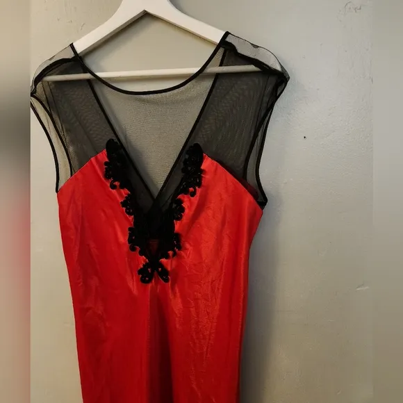 Vintage 1980s Red &amp; Black Maxi Slip Dress by California Dynasty