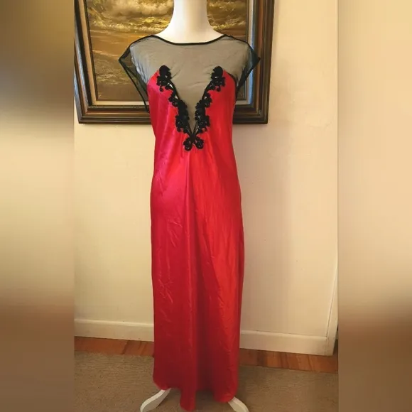 Vintage 1980s Red &amp; Black Maxi Slip Dress by California Dynasty