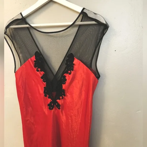 Vintage 1980s Red &amp; Black Maxi Slip Dress by California Dynasty
