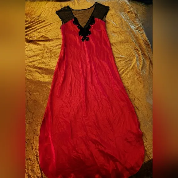 Vintage 1980s Red &amp; Black Maxi Slip Dress by California Dynasty
