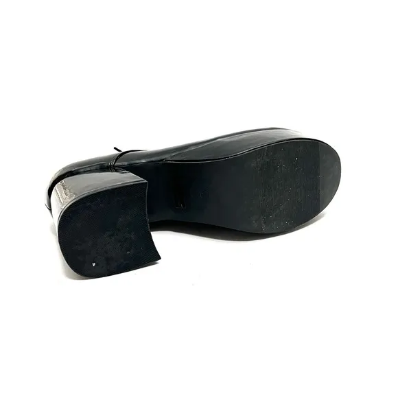 Vintage 1990s men’s black vegan patent leather platform heeled costume oxfords