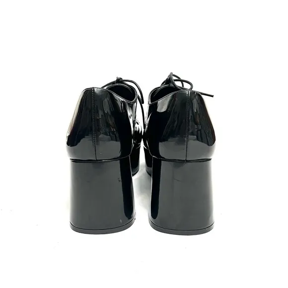 Vintage 1990s men’s black vegan patent leather platform heeled costume oxfords
