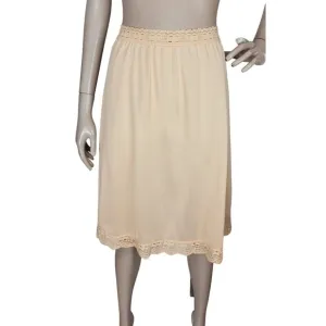 Vintage 60s Behind Every OLGA Beige 2&quot; Lace Midi Skirt Dress Half Slip Small