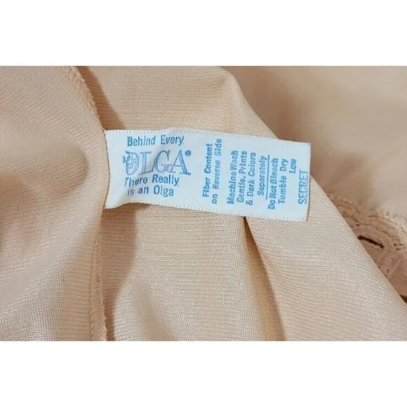 Vintage 60s Behind Every OLGA Beige 2&quot; Lace Midi Skirt Dress Half Slip Small