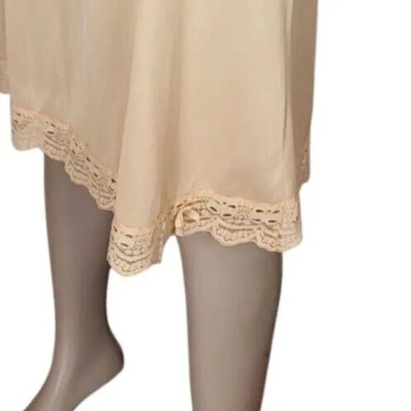 Vintage 60s Behind Every OLGA Beige 2&quot; Lace Midi Skirt Dress Half Slip Small