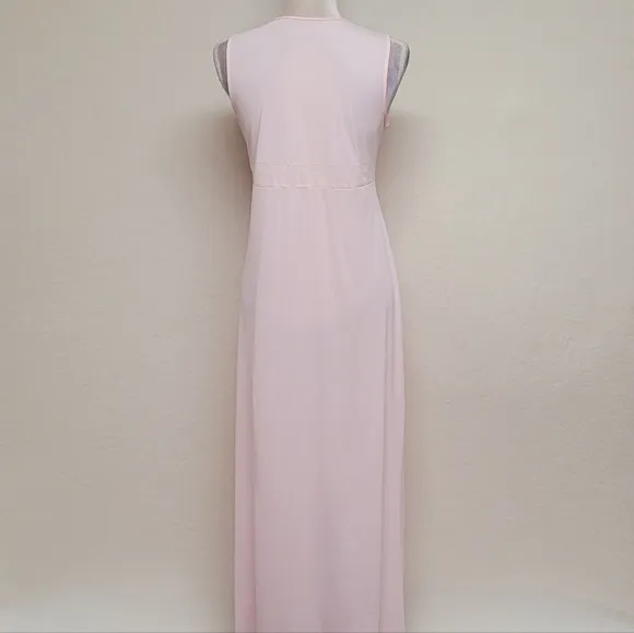 Vintage 60s Gilead Light Pink Floral Embroidered Sleeveless Nightgown Slip Dress