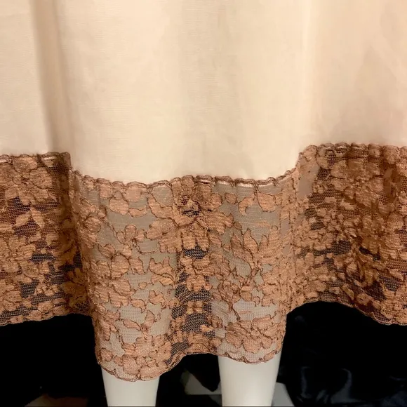 Vintage 60s Sexy Full Slip Dress Cafe Au Lait Lace Bodice &amp; Hem by Colura 36