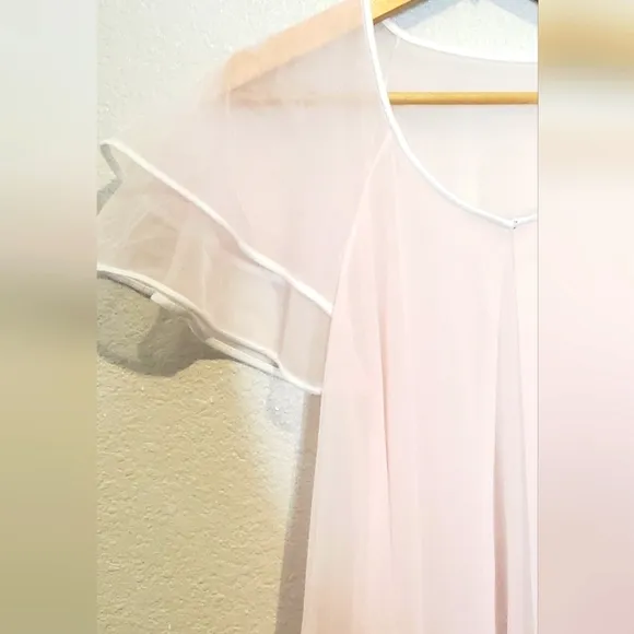 Vintage 60s Val Mode Pink Chiffon Sheer Flutter Sleeve Sweeping Robe Size Small