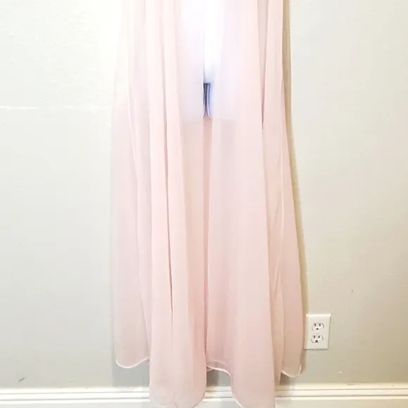 Vintage 60s Val Mode Pink Chiffon Sheer Flutter Sleeve Sweeping Robe Size Small
