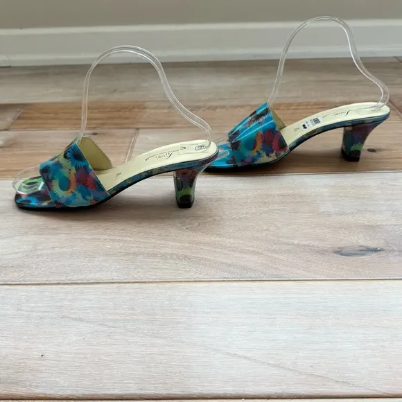 Vintage 90s Fioni Holographic Butterfly Sunflower Heels Mules Shoes Rave 6.5