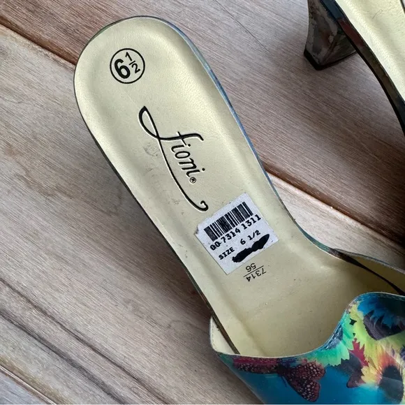 Vintage 90s Fioni Holographic Butterfly Sunflower Heels Mules Shoes Rave 6.5