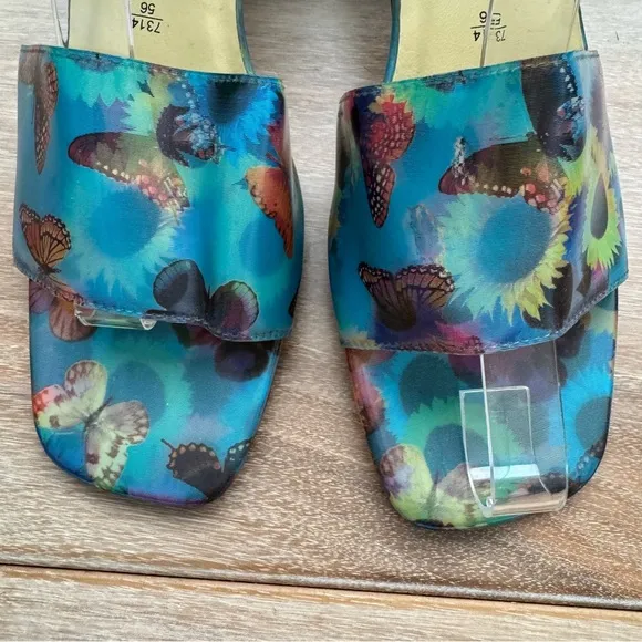 Vintage 90s Fioni Holographic Butterfly Sunflower Heels Mules Shoes Rave 6.5