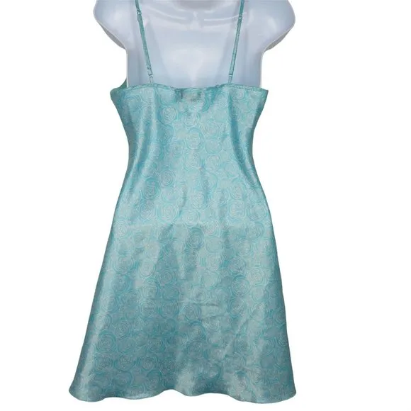 Vintage 90s Jonathan Martin Peignoir Set M Blue Short Slip Nightgown Robe Satin