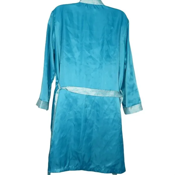 Vintage 90s Jonathan Martin Peignoir Set M Blue Short Slip Nightgown Robe Satin