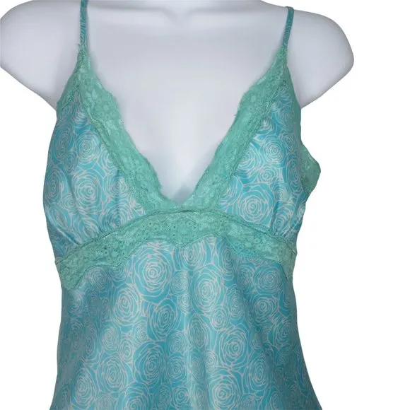 Vintage 90s Jonathan Martin Peignoir Set M Blue Short Slip Nightgown Robe Satin
