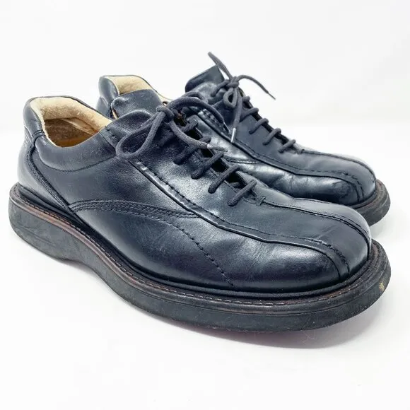 Vintage 90s London Underground Black Leather Square Toe Chunky Oxfords Men's 10