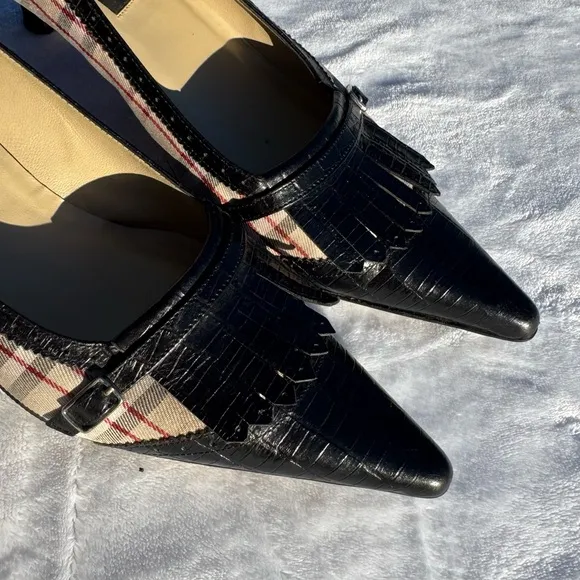 Vintage 90s Preppy Designer Like Plaid Kitten Heels