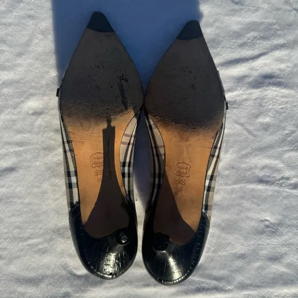 Vintage 90s Preppy Designer Like Plaid Kitten Heels