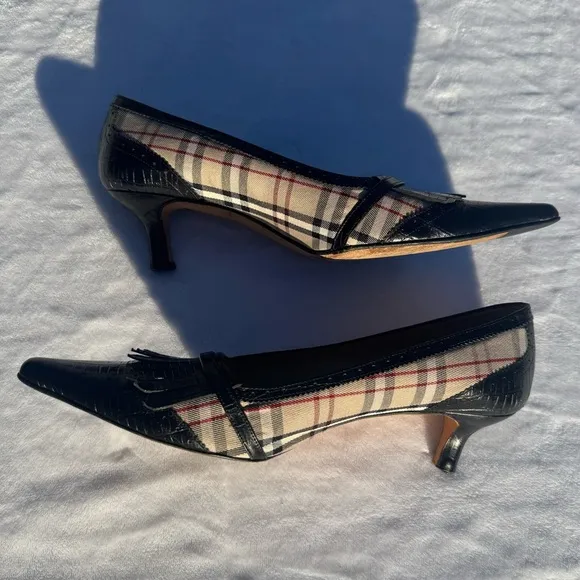 Vintage 90s Preppy Designer Like Plaid Kitten Heels
