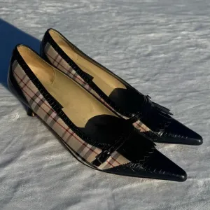 Vintage 90s Preppy Designer Like Plaid Kitten Heels