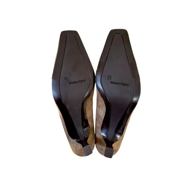 VINTAGE 90'S Y2K ETIENNE AIGNER BROWN SUEDE BOW KITTEN HEELS PUMPS 9.5