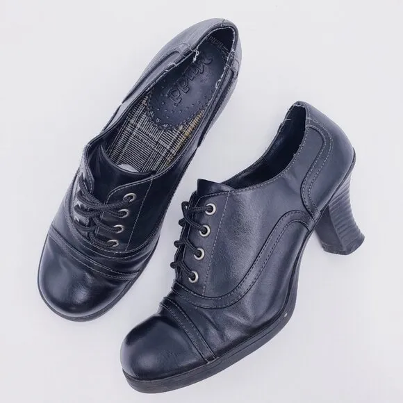 Vintage 90s y2k Mudd Floppy Black Vegan Faux Leather Heeled Cap Toe Oxfords 8.5
