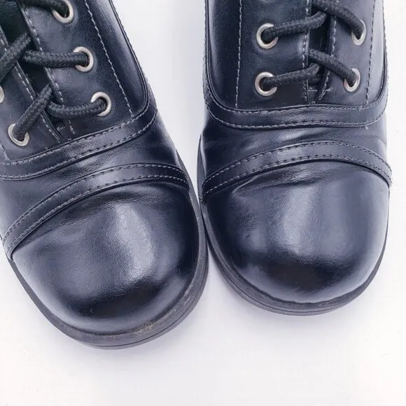 Vintage 90s y2k Mudd Floppy Black Vegan Faux Leather Heeled Cap Toe Oxfords 8.5