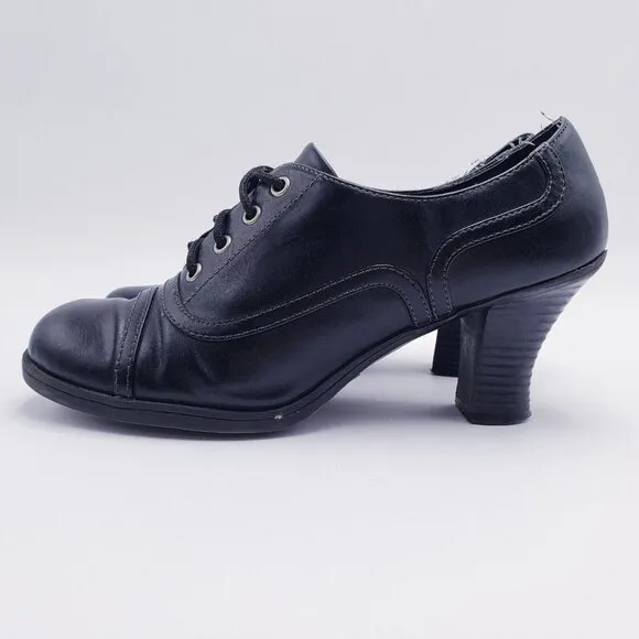 Vintage 90s y2k Mudd Floppy Black Vegan Faux Leather Heeled Cap Toe Oxfords 8.5